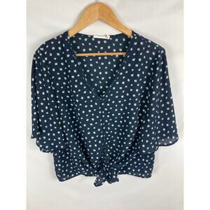 Lush Blue Floral Print Tie Bottom Blouse Size Medium